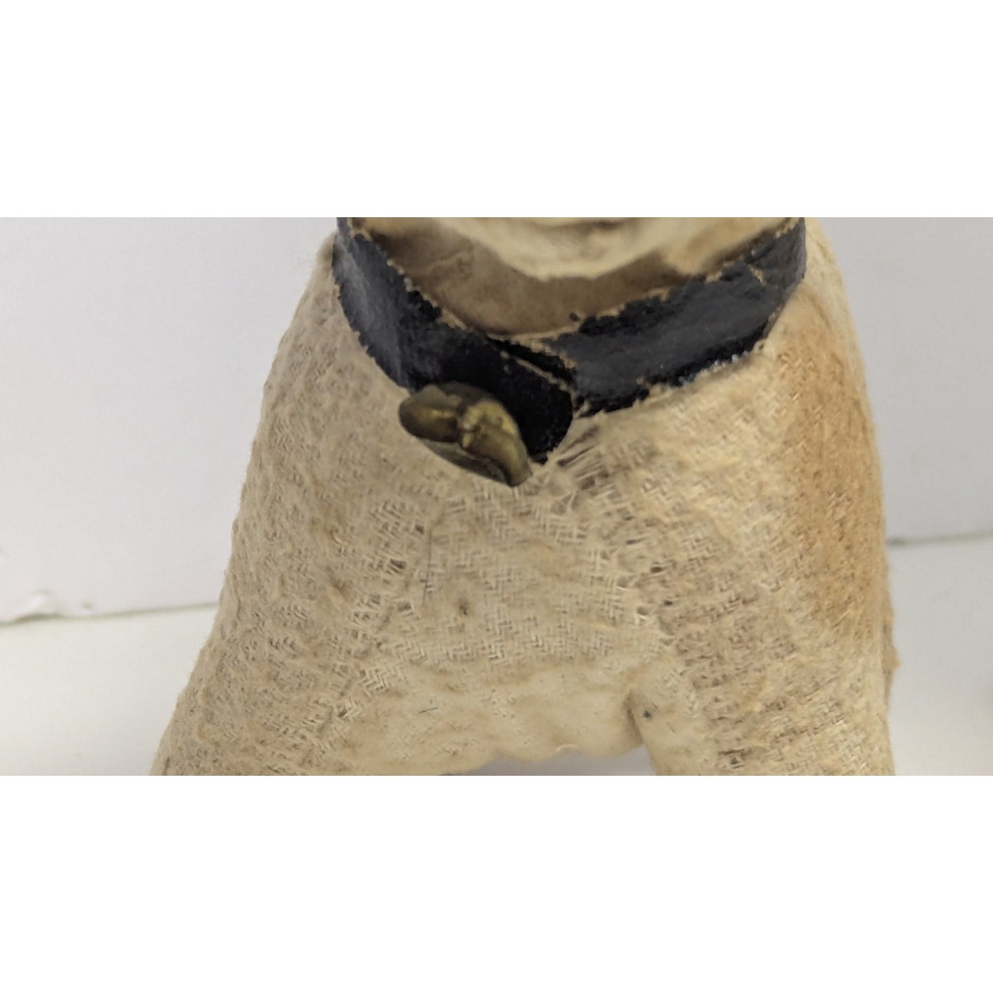 Antique 1900s Handmade Straw Stuffed Rag Dog with Glass Eye and Collar