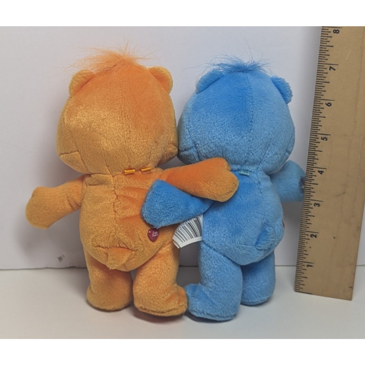 CARE BEARS PLUSH Cuddle Pair Champ Bear & Laugh A Lot Orange Blue 2003 8"