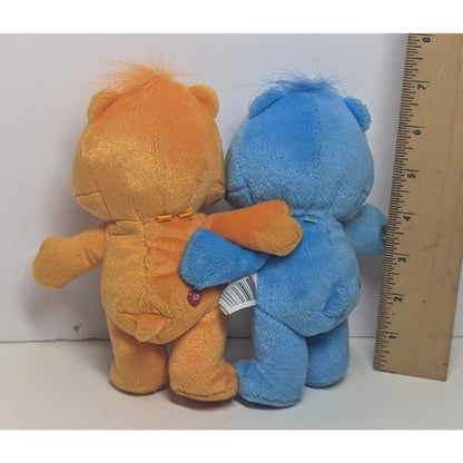 CARE BEARS PLUSH Cuddle Pair Champ Bear & Laugh A Lot Orange Blue 2003 8"