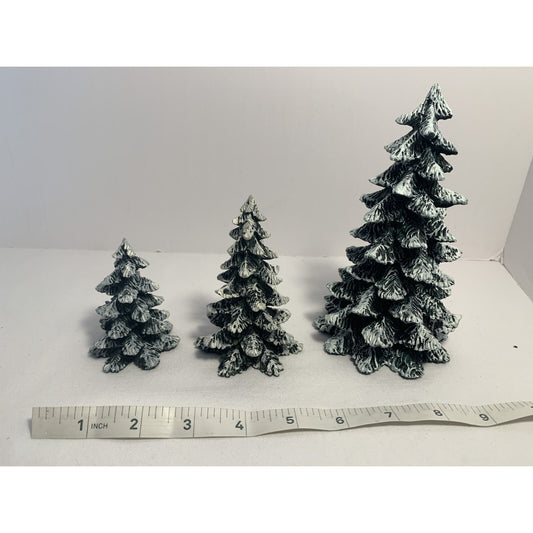 Vintage 90s Department 56 Village Set of 3 Evergreen Trees Cold Cast Porcelain F