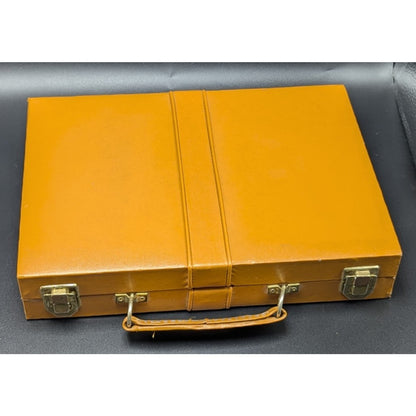 Vintage Brown Faux Leather Mini Travel Backgammon With Case Complete