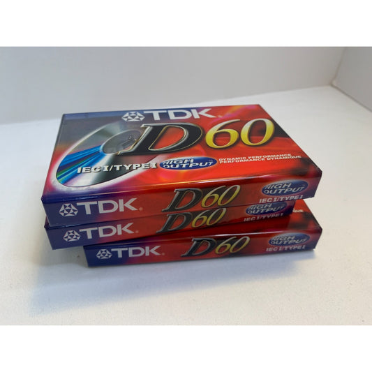 Blank TDK Cassette D60 Tapes IECI/Type I High Output Lot of 3 New Sealed