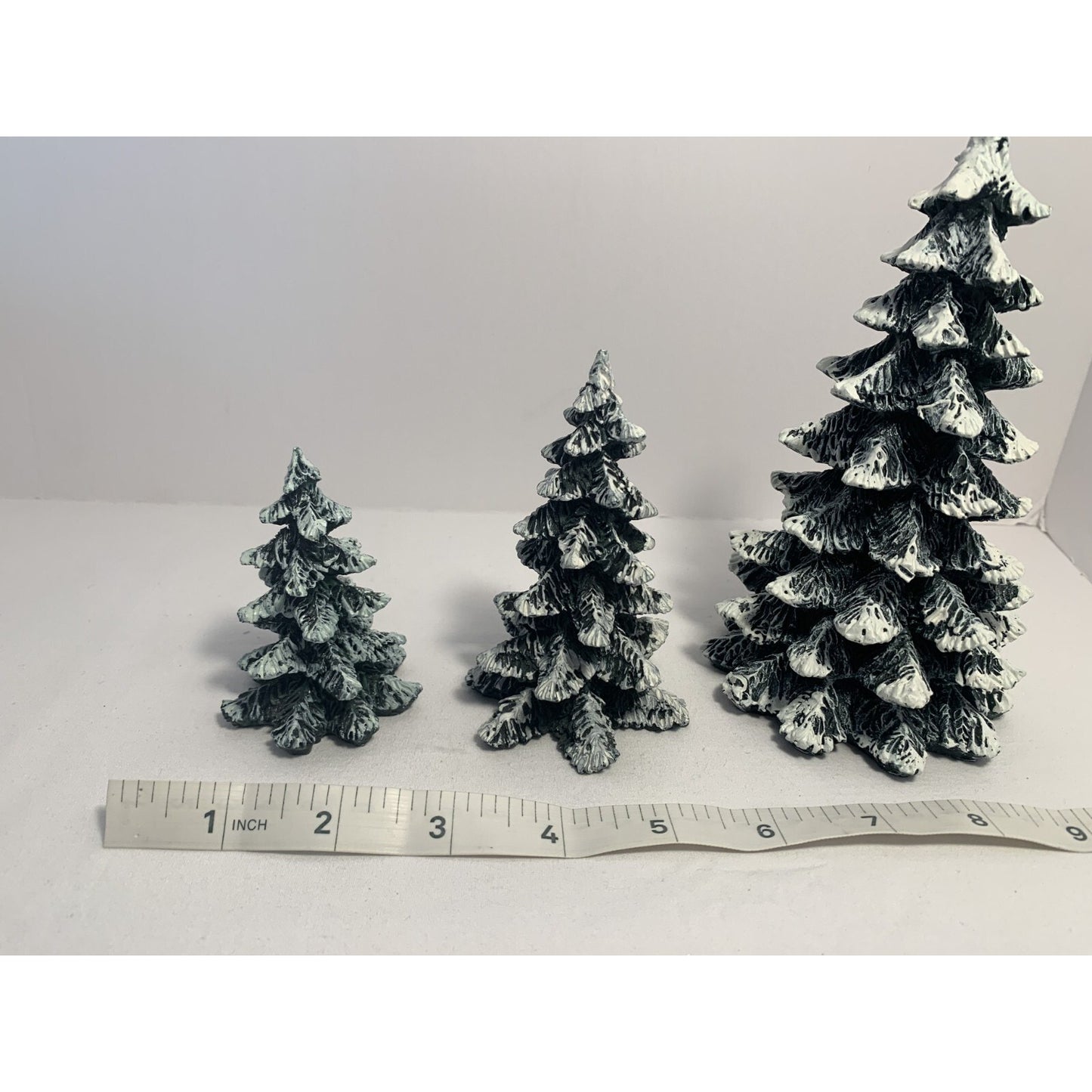 Vintage 90s Department 56 Village Set of 3 Evergreen Trees Cold Cast Porcelain A
