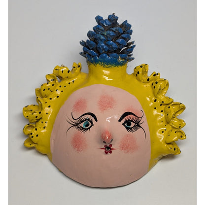 6" Vintage Mexico Oaxacan Hand Painted Handmade Leaf Face Folk Art Mask