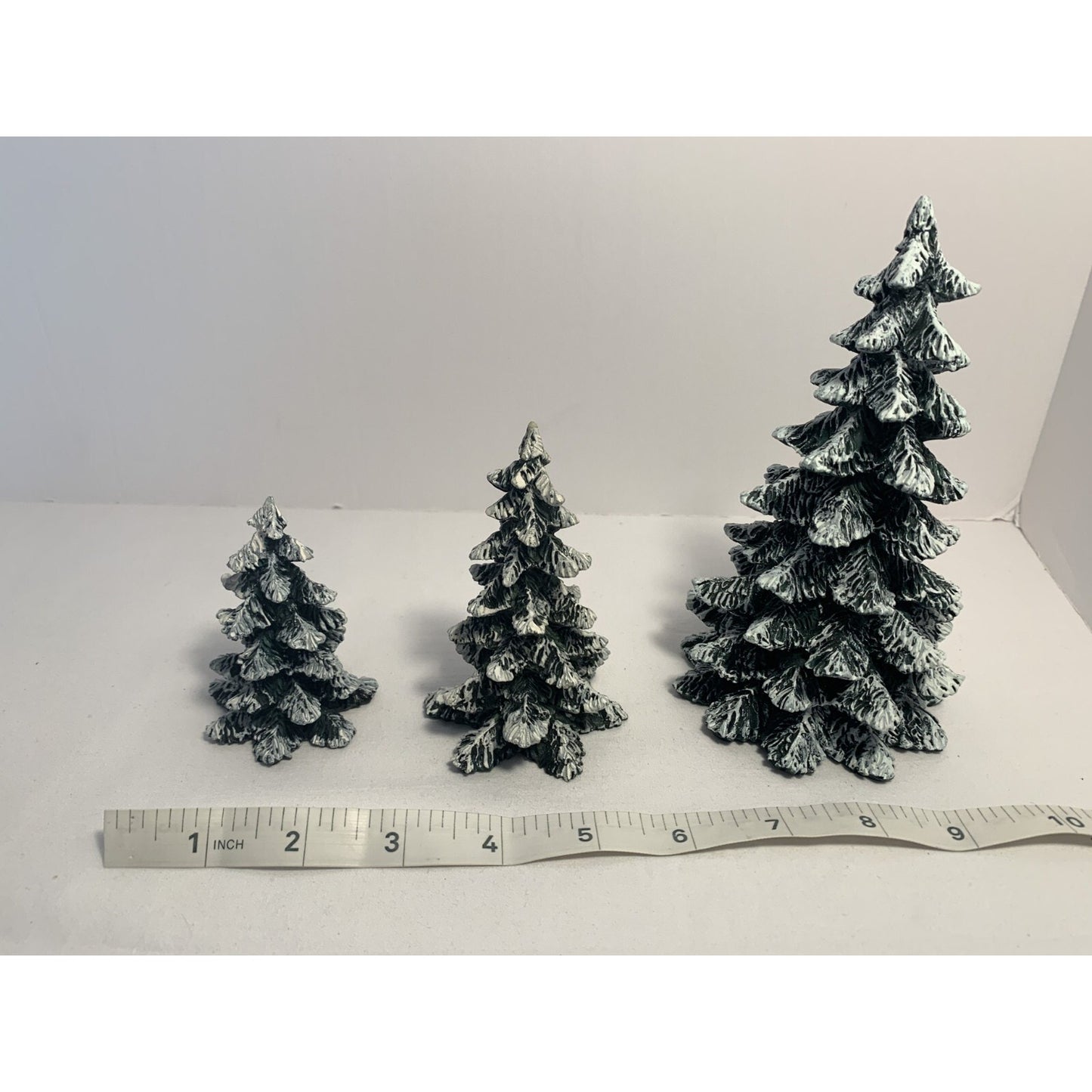 Vintage 90s Department 56 Village Set of 3 Evergreen Trees Cold Cast Porcelain F