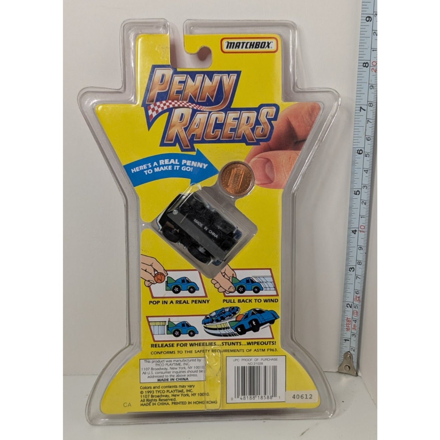 1993 TYCO Matchbox Penny Racers #21026 White Race Car w/Red & Blue Stripes