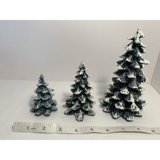 Vintage 90s Department 56 Village Set of 3 Evergreen Trees Cold Cast Porcelain A