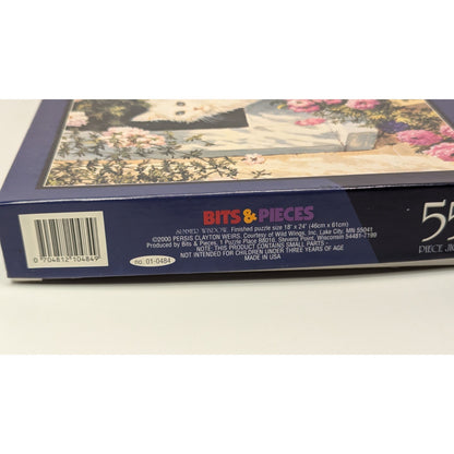 550 PC Bits & Pieces 2000 Summer Window White Cat Kitten Flower Puzzle New Bagged