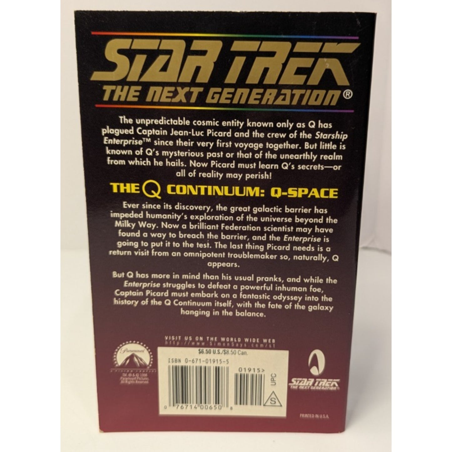 Vintage Star Trek The Next Generation Paperbacks The Q Continuum 3 Book Arc