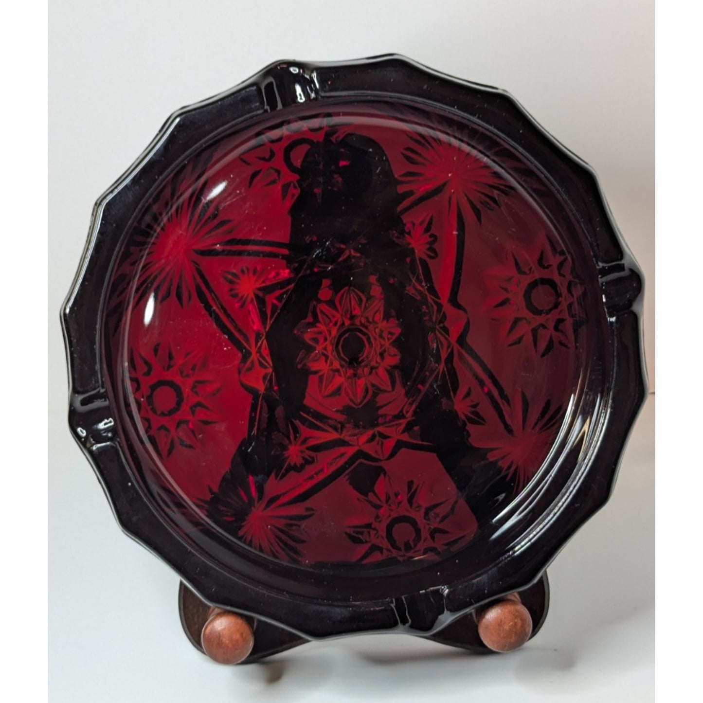 Vintage 8" Large Ruby Red Glass Heavy Octagonal Ashtray No Chips or Cracks