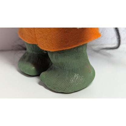Vintage 1980 DAM Troll Doll Black Hair orange OUTFIT with Green HAT 10"