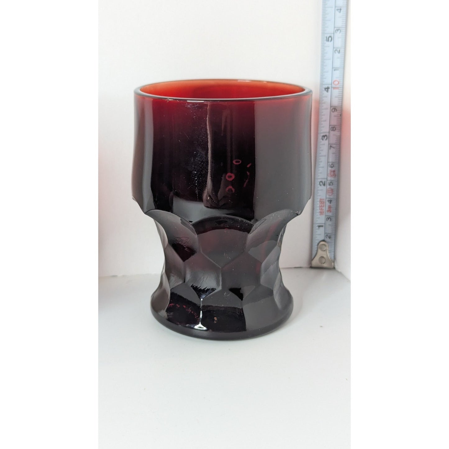 Ruby Red Georgian Honeycomb 8oz Glasses Vintage Anchor Hocking 4 1/8” Set Of 2