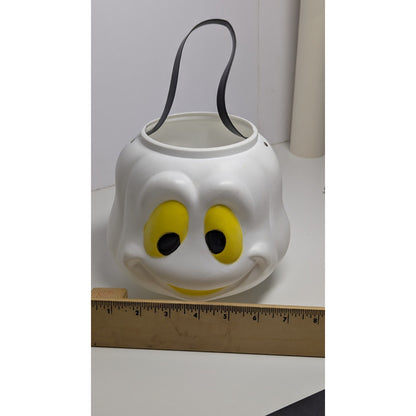Vtg 7" Halloween Blow Mold Candy Bucket Trick & Treat Casper Ghost Yellow Eyes