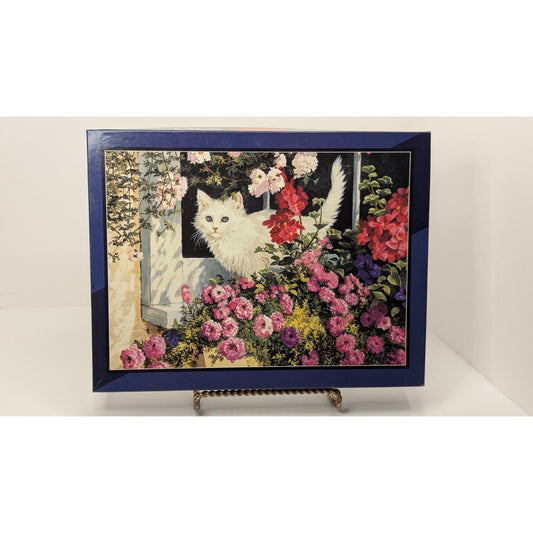 550 PC Bits & Pieces 2000 Summer Window White Cat Kitten Flower Puzzle New Bagged