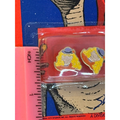 VINTAGE 1982 ET Extra Terrestrial in Wig Pierced Earrings NOS Universal Studios