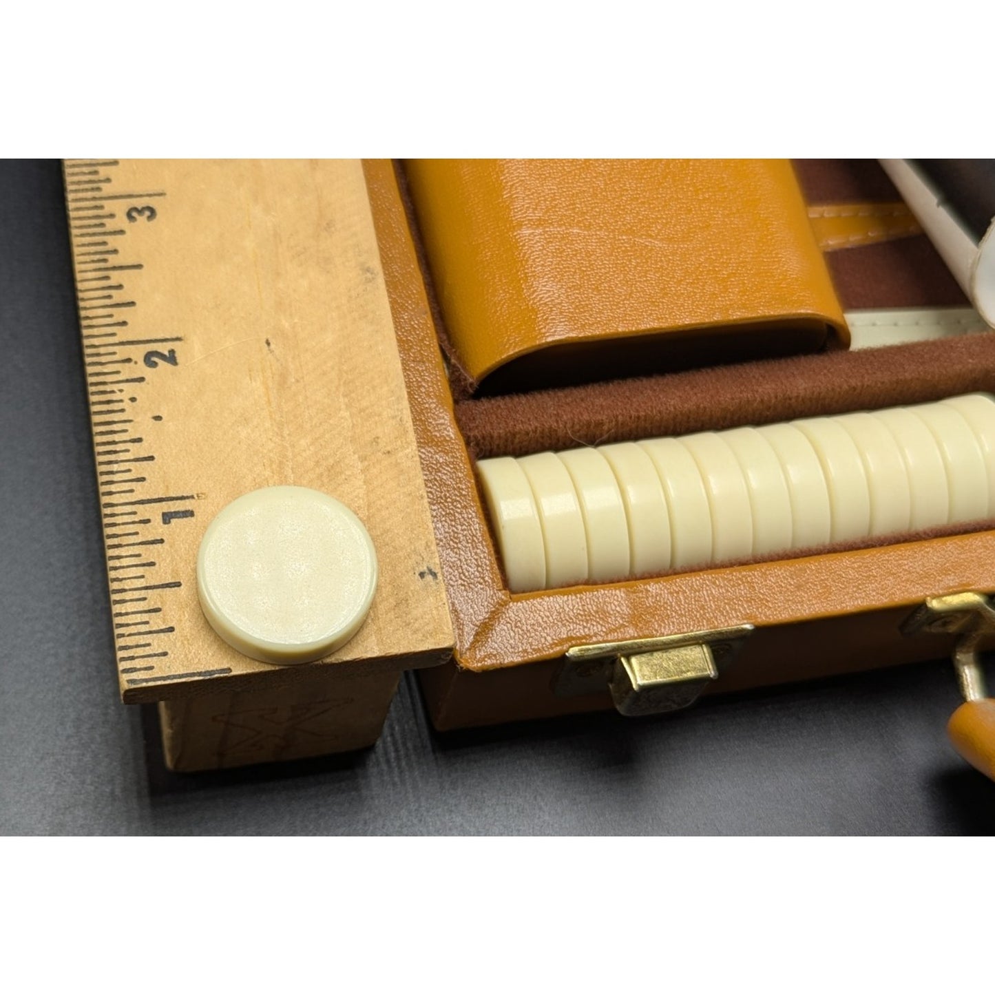 Vintage Brown Faux Leather Mini Travel Backgammon With Case Complete
