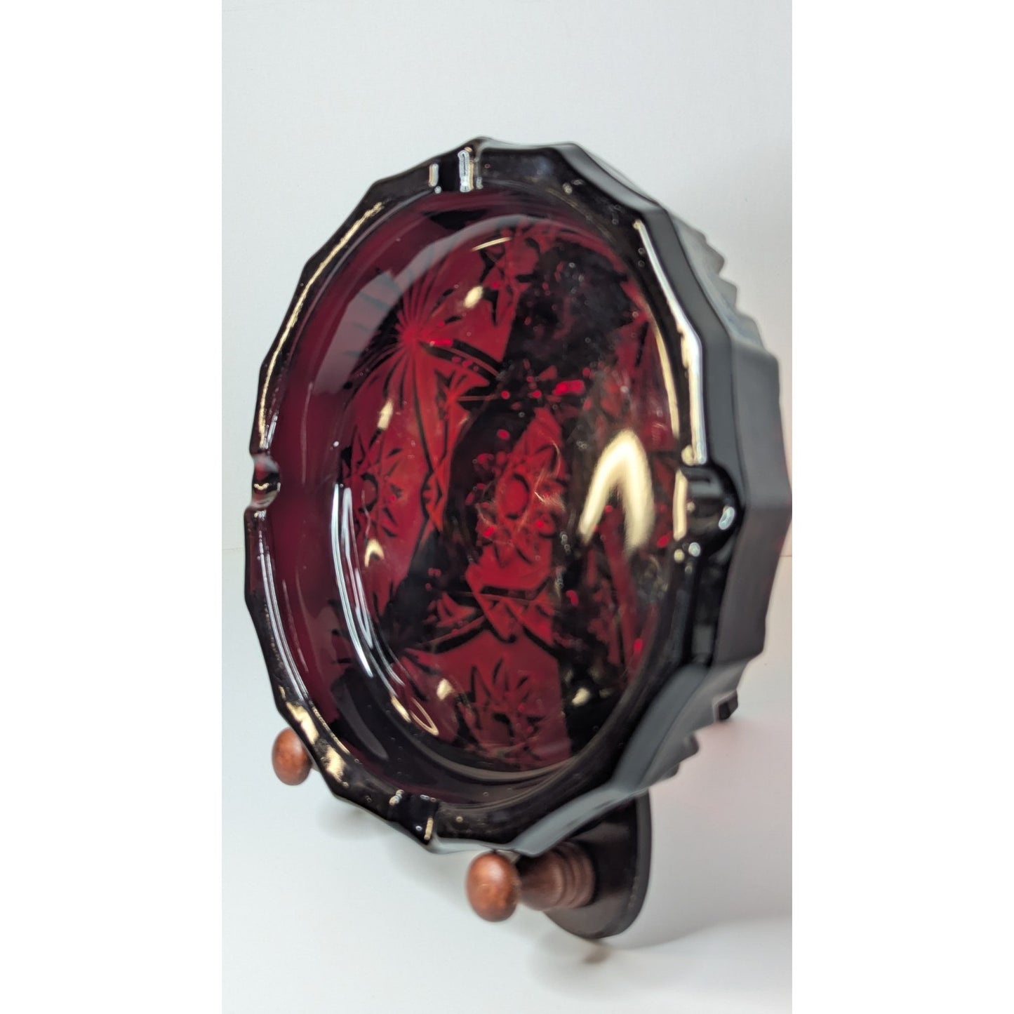 Vintage 8" Large Ruby Red Glass Heavy Octagonal Ashtray No Chips or Cracks