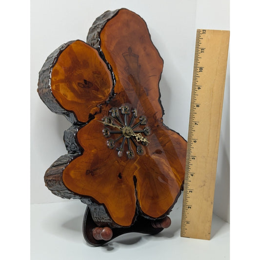 Nice Smaller Vintage Cypress Wood Live Edge Clock 13”x9” Works