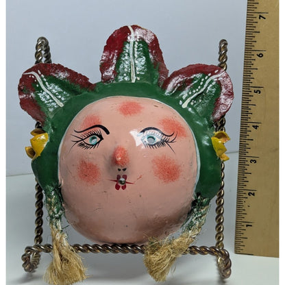 7" Vintage Mexico Oaxacan Hand Painted Handmade Leaf Face Folk Art Mask