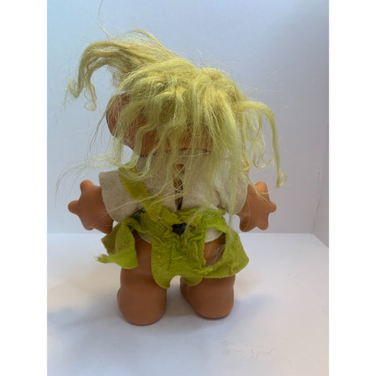 Vintage 60’s Thomas Dam Girl Troll Doll Bank 6” Yellow Dress Mohair Movable Head