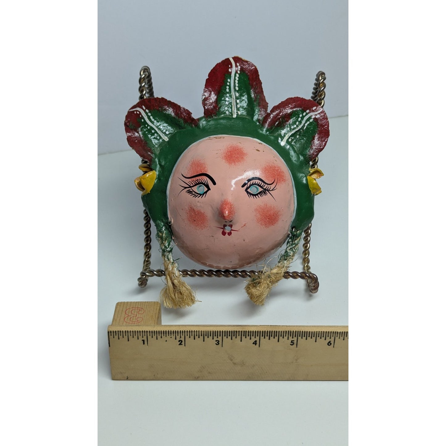 7" Vintage Mexico Oaxacan Hand Painted Handmade Leaf Face Folk Art Mask