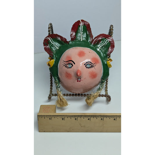 7" Vintage Mexico Oaxacan Hand Painted Handmade Leaf Face Folk Art Mask