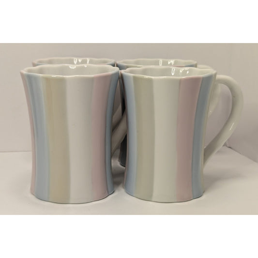 Set of 4 Vintage Otagiri Japan 3.75" Coffee Mugs Scalloped Edges Pastel Colors
