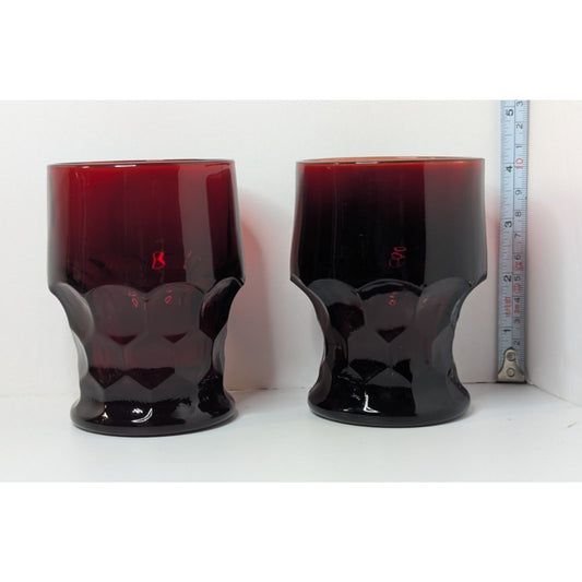 Ruby Red Georgian Honeycomb 8oz Glasses Vintage Anchor Hocking 4 1/8” Set Of 2