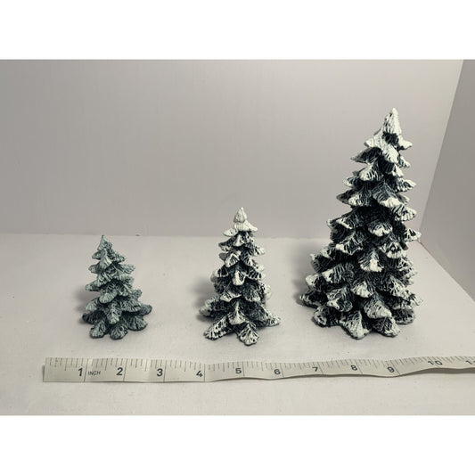 Vintage 90s Department 56 Village Set of 3 Evergreen Trees Cold Cast Porcelain D