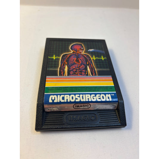 Vintage 'Microsurgeon' game cartridge on a white background