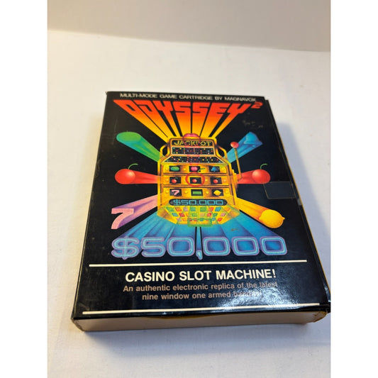 Vintage video game cartridge box for 'Casino' slot machine game on a white background